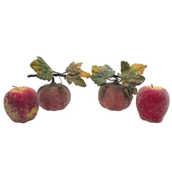 Vintage Sugar Beaded Frosted Faux Fruit Apples Gourds Pumpkins Set of 4 Decor - Picture 1 of 12